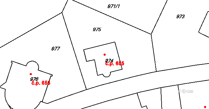 Střešovice 655, Praha na parcele st. 974 v KÚ Střešovice, Katastrální mapa