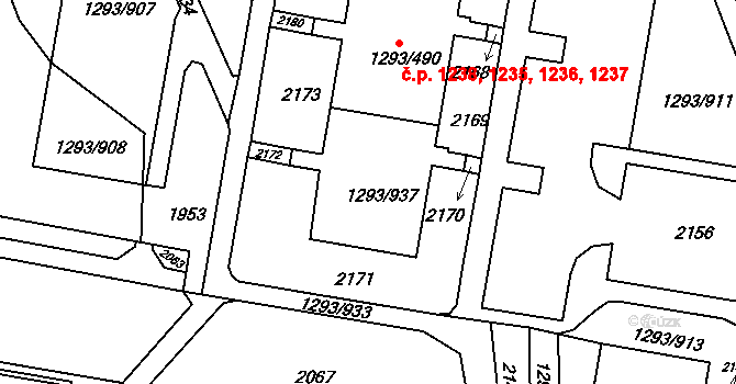 Řepy 1235,1236,1237,1238, Praha na parcele st. 1293/936 v KÚ Řepy, Katastrální mapa