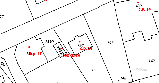 Lazec 54, Příbram na parcele st. 136 v KÚ Lazec, Katastrální mapa