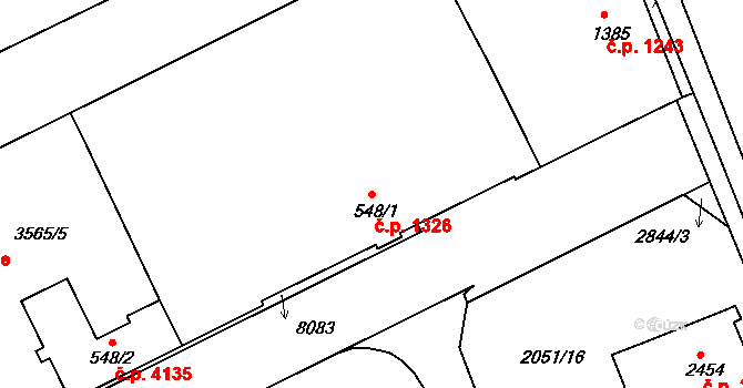 Hodonín 1326 na parcele st. 548/1 v KÚ Hodonín, Katastrální mapa