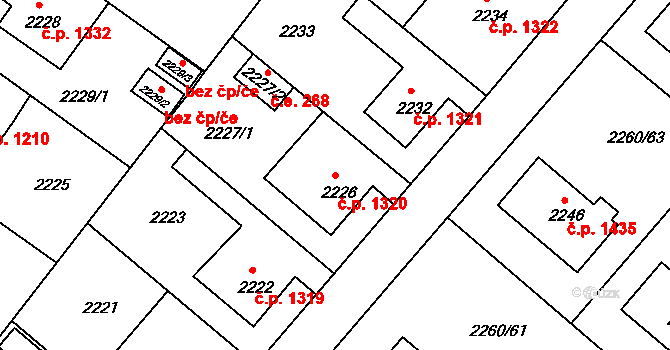 Rumburk 1 1320, Rumburk na parcele st. 2226 v KÚ Rumburk, Katastrální mapa