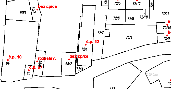 Bukovec 12, Plzeň na parcele st. 72/1 v KÚ Bukovec, Katastrální mapa