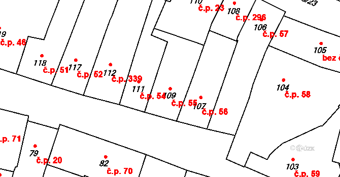 Vnitřní Město 55, Plzeň na parcele st. 109 v KÚ Plzeň, Katastrální mapa