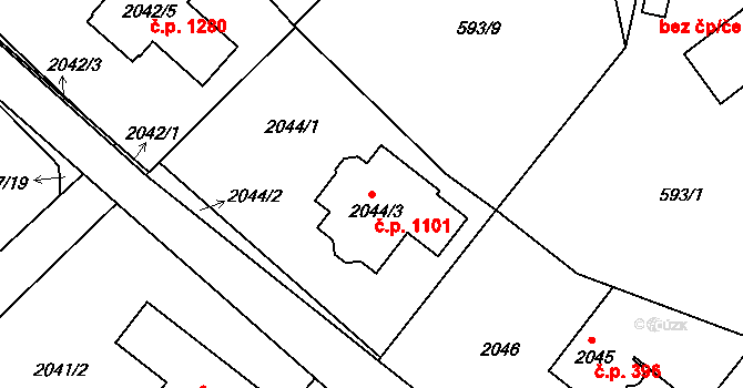 Liberec XIV-Ruprechtice 1101, Liberec na parcele st. 2044/3 v KÚ Ruprechtice, Katastrální mapa