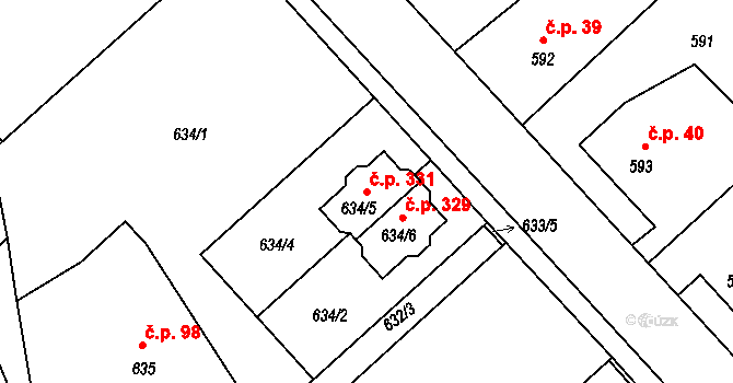 Strkov 331, Planá nad Lužnicí na parcele st. 634/5 v KÚ Planá nad Lužnicí, Katastrální mapa