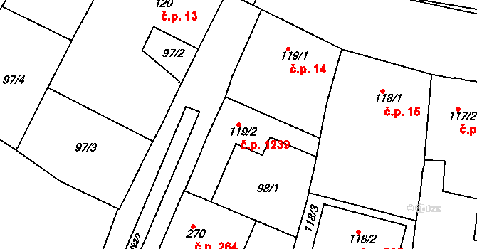 Rosice 1239 na parcele st. 119/2 v KÚ Rosice u Brna, Katastrální mapa