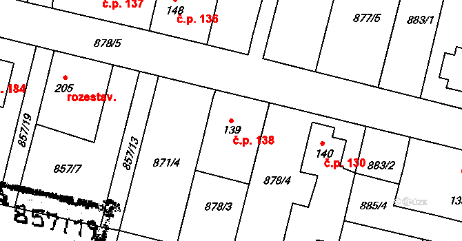 Rapotice 138 na parcele st. 139 v KÚ Rapotice, Katastrální mapa