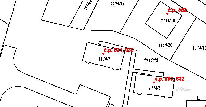 Kamenice nad Lipou 830,831 na parcele st. 1114/7 v KÚ Kamenice nad Lipou, Katastrální mapa