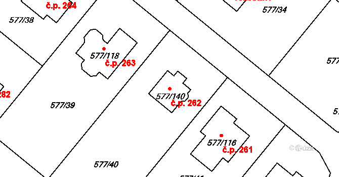 Stehelčeves 262 na parcele st. 577/140 v KÚ Stehelčeves, Katastrální mapa