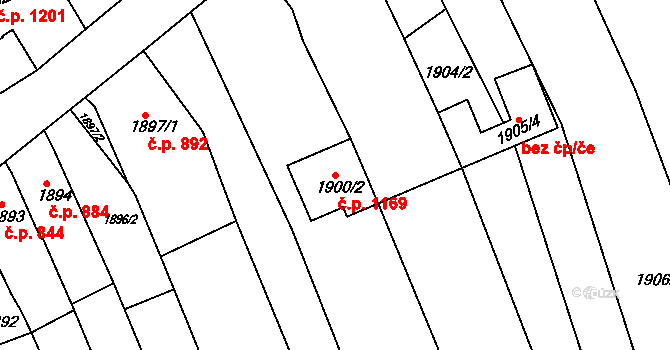 Slavíkovice 1169, Rousínov na parcele st. 1900/2 v KÚ Rousínov u Vyškova, Katastrální mapa