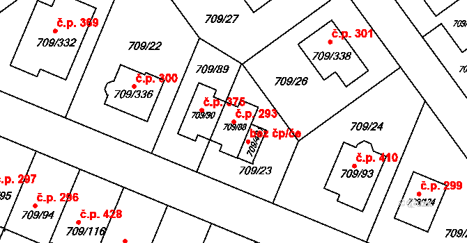 Popůvky 293 na parcele st. 709/88 v KÚ Popůvky u Brna, Katastrální mapa