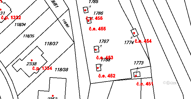 Uničov 453 na parcele st. 1787 v KÚ Uničov, Katastrální mapa