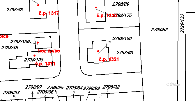 Mohelnice 1321 na parcele st. 2798/160 v KÚ Mohelnice, Katastrální mapa