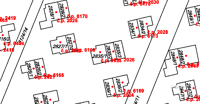 Zlín 6171 na parcele st. 2835/1 v KÚ Zlín, Katastrální mapa