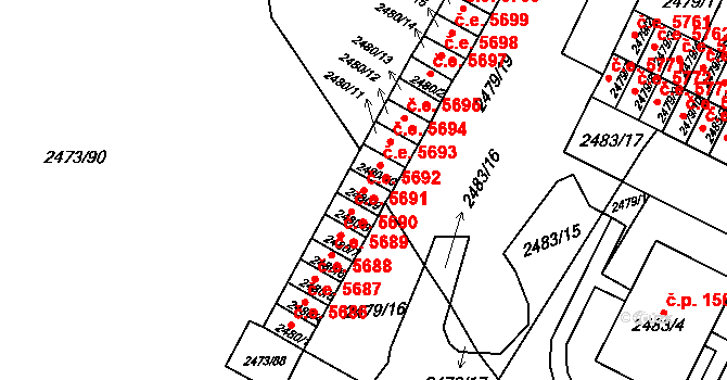 Kadaň 5692 na parcele st. 2480/9 v KÚ Kadaň, Katastrální mapa