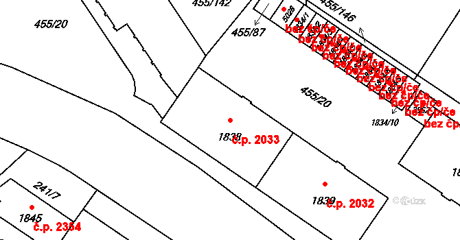 Zábřeh 2033, Ostrava na parcele st. 1838 v KÚ Zábřeh nad Odrou, Katastrální mapa