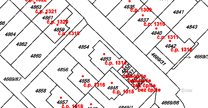 Žďár nad Sázavou 7 1314, Žďár nad Sázavou na parcele st. 4853 v KÚ Město Žďár, Katastrální mapa