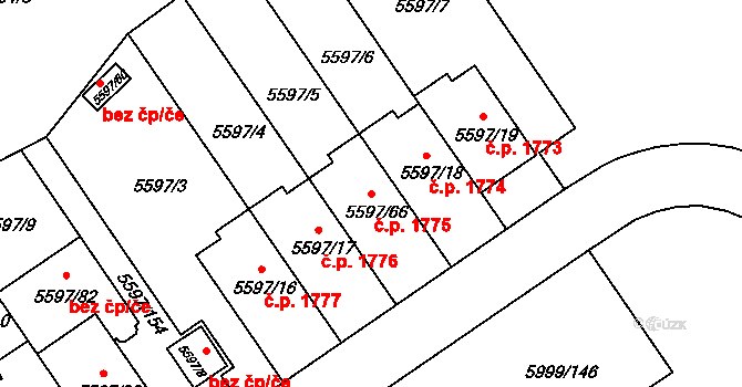 Velké Meziříčí 1775 na parcele st. 5597/66 v KÚ Velké Meziříčí, Katastrální mapa