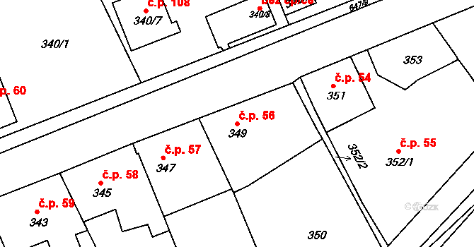 Hamry nad Sázavou 56 na parcele st. 349 v KÚ Hamry nad Sázavou, Katastrální mapa