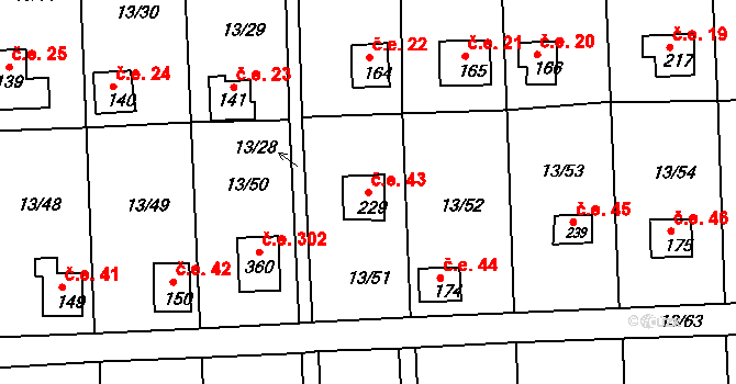 Mechová 43, Lipová na parcele st. 229 v KÚ Mechová, Katastrální mapa