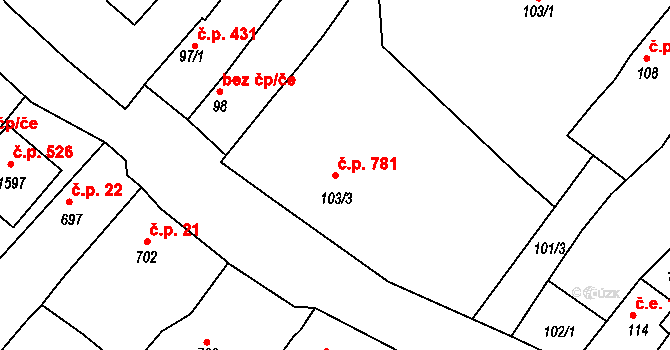 Valašské Klobouky 781 na parcele st. 103/3 v KÚ Valašské Klobouky, Katastrální mapa