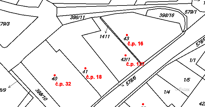 Kyškovice 127 na parcele st. 42/1 v KÚ Kyškovice, Katastrální mapa