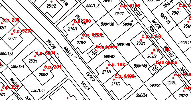 Zlín 41423593 na parcele st. 891 v KÚ Mladcová, Katastrální mapa