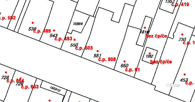 Kateřinky 508, Opava na parcele st. 551 v KÚ Kateřinky u Opavy, Katastrální mapa