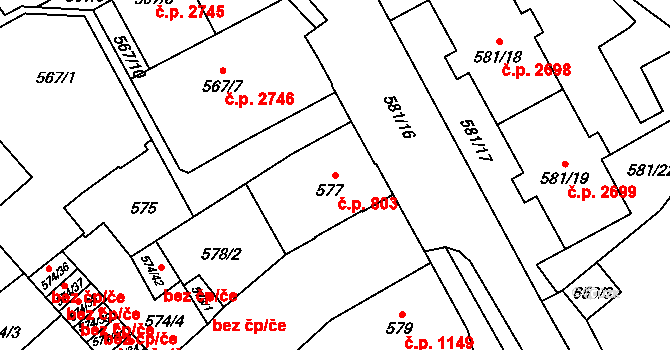 Předměstí 803, Opava na parcele st. 577 v KÚ Opava-Předměstí, Katastrální mapa