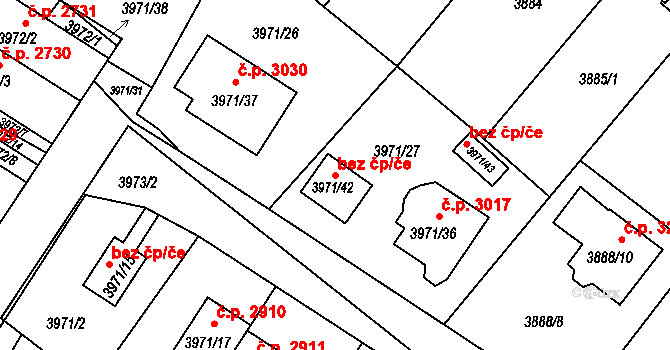 Česká Lípa 45896593 na parcele st. 3971/42 v KÚ Česká Lípa, Katastrální mapa