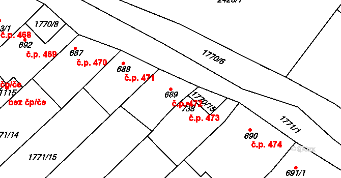 Polešovice 472 na parcele st. 689 v KÚ Polešovice, Katastrální mapa