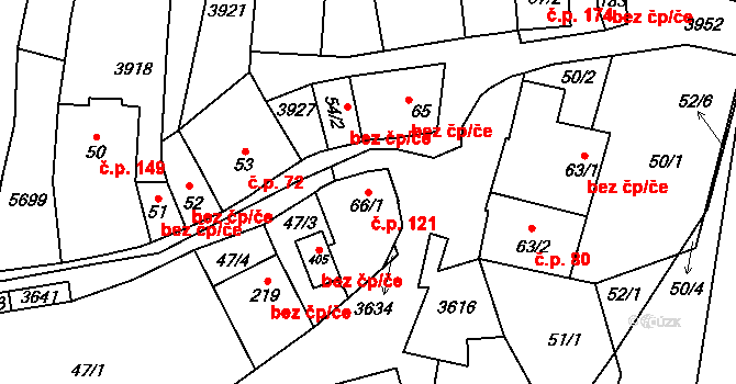 Ořechov 121 na parcele st. 66/1 v KÚ Ořechov u Uherského Hradiště, Katastrální mapa