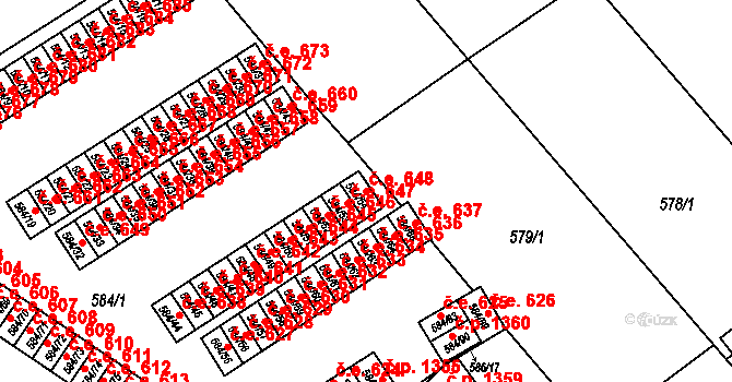 Ráj 648, Karviná na parcele st. 584/54 v KÚ Ráj, Katastrální mapa