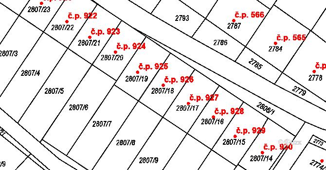 Nivnice 926 na parcele st. 2807/18 v KÚ Nivnice, Katastrální mapa