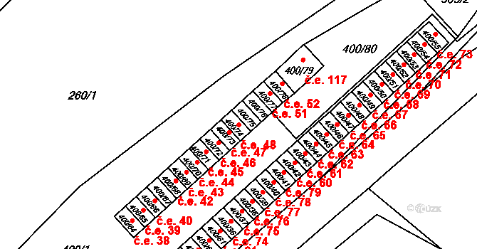 Vysokov 48 na parcele st. 400/74 v KÚ Vysokov, Katastrální mapa