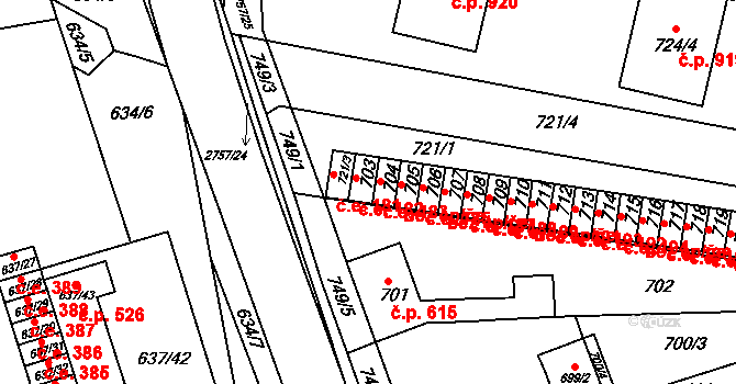 Bučovice 182 na parcele st. 703 v KÚ Bučovice, Katastrální mapa