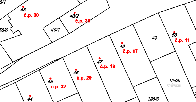 Křivenice 18, Horní Počaply na parcele st. 47 v KÚ Křivenice, Katastrální mapa