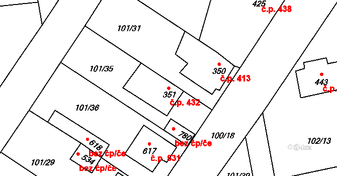 Rudná 432 na parcele st. 351 v KÚ Dušníky u Rudné, Katastrální mapa