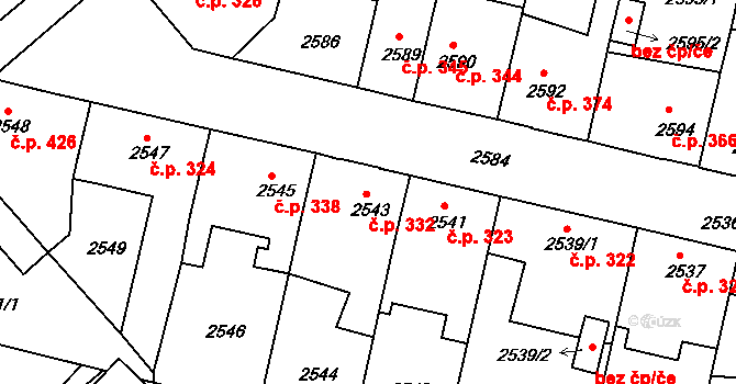 Veselí nad Lužnicí I 332, Veselí nad Lužnicí na parcele st. 2543 v KÚ Veselí nad Lužnicí, Katastrální mapa