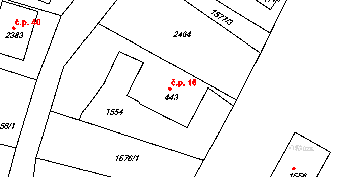 Konopáč 16, Heřmanův Městec na parcele st. 443 v KÚ Heřmanův Městec, Katastrální mapa
