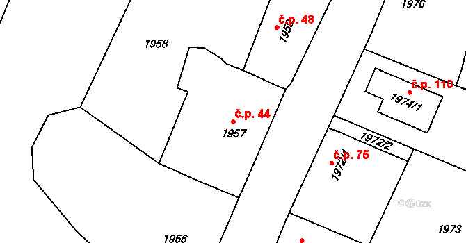Podlesí 44, Holice na parcele st. 1957 v KÚ Holice v Čechách, Katastrální mapa