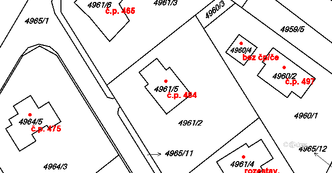 Lískovec 484, Frýdek-Místek na parcele st. 4961/5 v KÚ Lískovec u Frýdku-Místku, Katastrální mapa