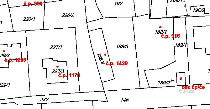 Hořovice 1429 na parcele st. 188/4 v KÚ Velká Víska, Katastrální mapa