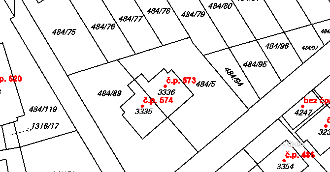 Horní Brána 573, Český Krumlov na parcele st. 3336 v KÚ Český Krumlov, Katastrální mapa