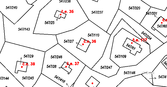 Kovářov 36, Frymburk na parcele st. 547/27 v KÚ Frymburk, Katastrální mapa