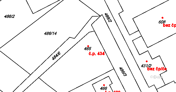 Kryry 434 na parcele st. 465 v KÚ Kryry, Katastrální mapa