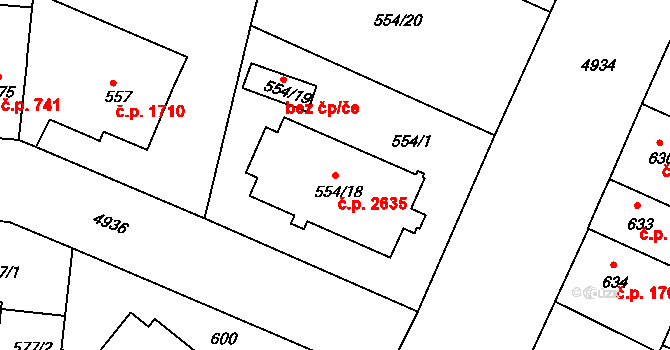 Louny 2635 na parcele st. 554/18 v KÚ Louny, Katastrální mapa