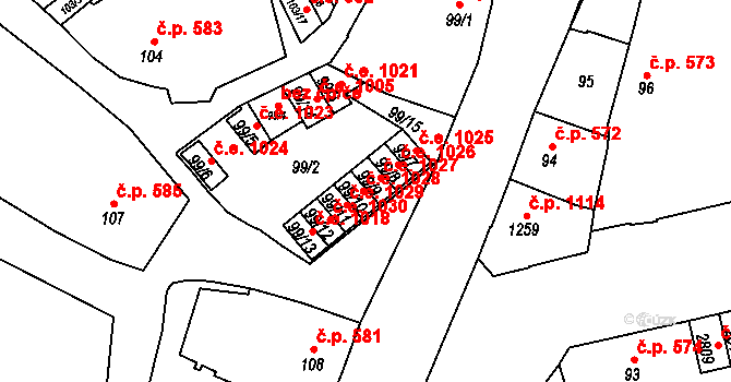 Žatec 1028 na parcele st. 99/10 v KÚ Žatec, Katastrální mapa