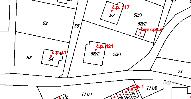 Valtířov 121, Velké Březno na parcele st. 56/2 v KÚ Valtířov nad Labem, Katastrální mapa
