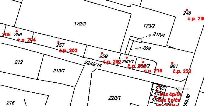 Havlíčkův Brod 202 na parcele st. 259 v KÚ Havlíčkův Brod, Katastrální mapa